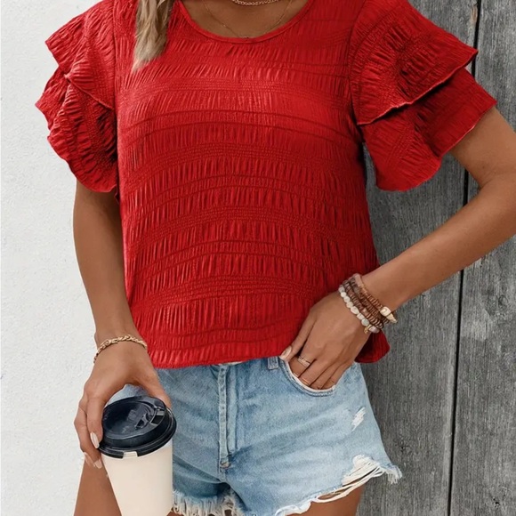 Multiple Flutter Sleeve Ruffled Blouse - Picture 2 of 13